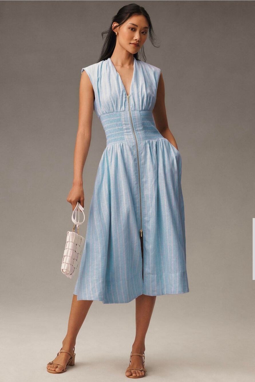 Anthropologie The Tommie Zip-Front Midi Dress Linen Edition. Size S. Ret $178.